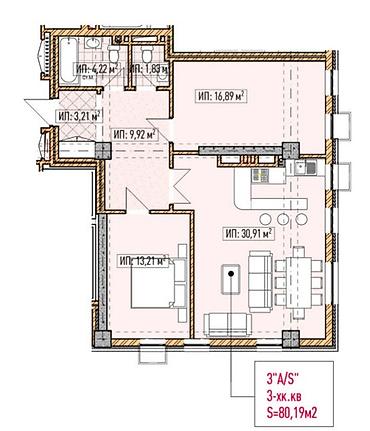 2 8: 3 комнаты, 80 м², Асанбай мкр Элитка, 3 этаж, ПСО (под самоотделку) — 2