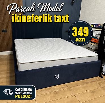 taxt yatag: Parçalı model ikinəfərlik taxt - Rəng: tünd göy (başlıq və çərçivə) - — 1