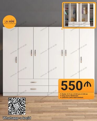 Divanlar: Açılan, 6 qapı Düz dolab, Qarderob, paltar dolabı