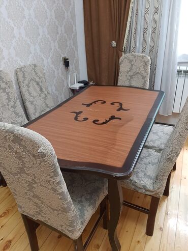 стул кожаный: Для гостиной, Б/у, Нераскладной, Прямоугольный стол, 6 стульев, Азербайджан