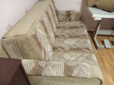 двухъярусная кровать для взрослых с диваном: Диван-керебет, түсү - Саргыч боз, Колдонулган