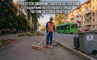 Вакансия: дворник Зарплата: 750 сом Оплата 1 раз в неделю