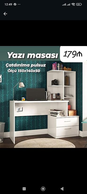 l masalar: Məhsul: Yazı masası Ölçü: 150 x 140 x 50 sm Qiymət: 179₼ — 1