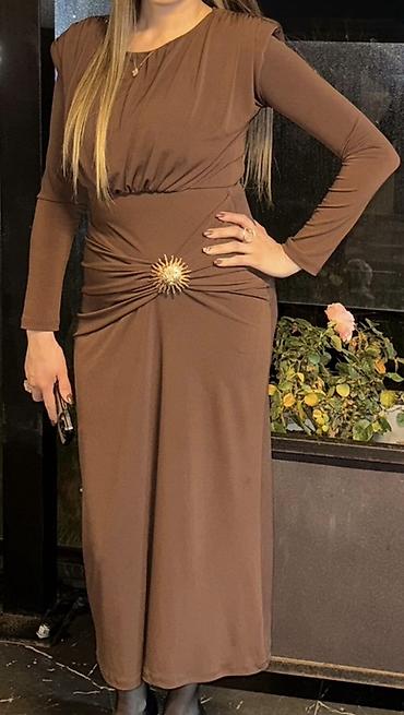 ziyafet geyimleri 2023: 1 dəfə geyinilib Qəhvəyi rəngdə zərif qadın donu - Model: uzun — 1
