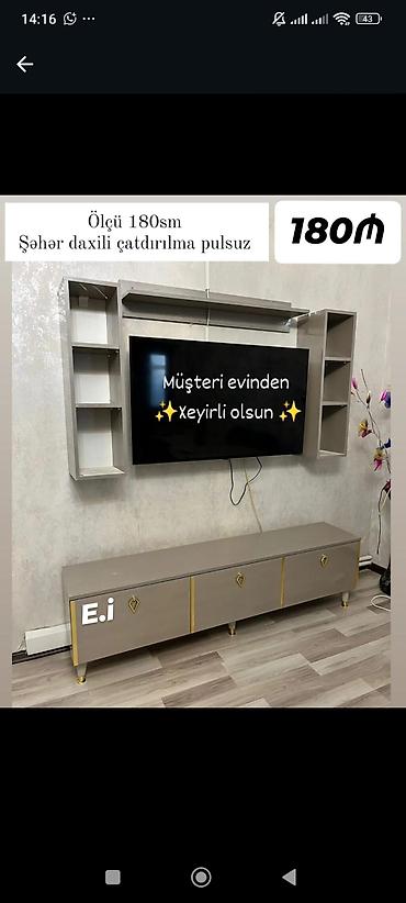 TV altlığı: TV stendi və divar rəfi dəsti - Ölçü: 180 sm - Komplekt: aşağı TV — 1