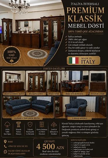 Ev üçün mebel: İtaliya istehsalı premium klassik mebel dəsti – 100% təbii qoz — 3