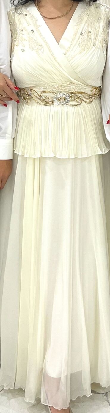 вечернее платье цвет айвори: Вечернее платье, Пышное, Длинная модель, Шелк, С рукавами, Стразы, 4XL (EU 48), 5XL (EU 50)