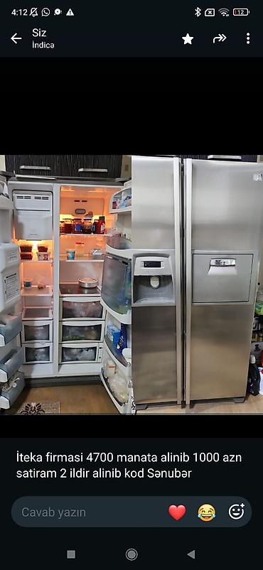 Side-by-side tipli soyuducu - Rəng: gümüş (inox) - İki qapılı geniş