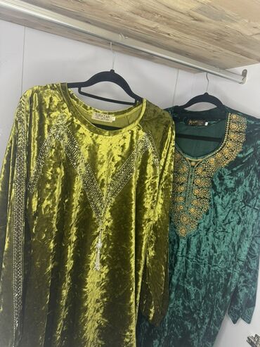 длинное платье темно зеленого: Восточные женские платья-абайи из бархата - Материал: мягкий