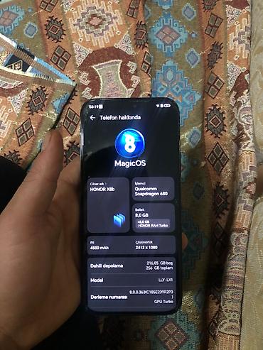 sadə telefon: Honor X8b, 256 GB, rəng - Qara, Zəmanət, Barmaq izi, Simsiz şarj — 6