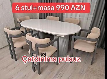 *Masa desti* *stol stul* Masa 93×200 +6 ədəd oturacaq 🎨 Rəng seçimi