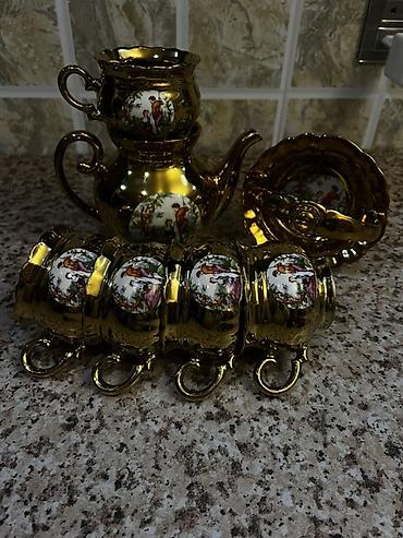 çay: Çay dəsti, rəng - Qızılı, Keramika, 4 nəfərlik — 1