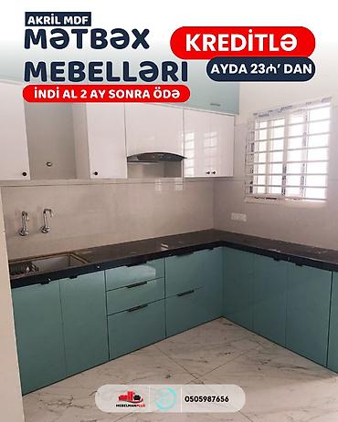 kukna mebili: Sifarişlə mətbəx dəsti, Özü çəkən petlələr, Sadə laminat, Kredit var, Pulsuz çatdırılma — 5