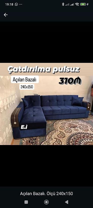 Açılan bazalı künc divan - Ölçü: 240 x 150 sm - Mexanizm: açılan