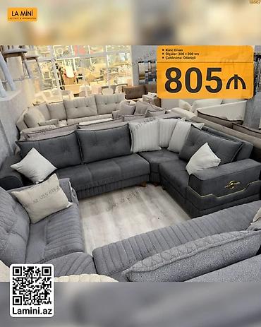 Künc divan – La Mini - Ölçülər: 300 × 200 sm - Rəng: tünd boz/qartmaq