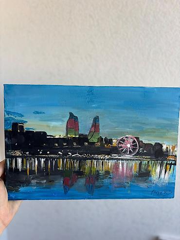 Əl işi yağlı boya tablo – Bakı gecə panoraması - Mövzu: Dənizkənarı lalafo.az -da Əl işi yağlı boya tablo – Bakı gecə panoraması - Mövzu: Dənizkənarı