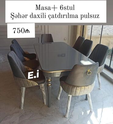 Yataq otağı dəstləri: Qonaq otağı üçün, Açılmayan, Dördbucaq masa, 6 stul