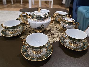 Çay dəsti, rəng - Yaşıl, Farfor, Bohemia, 6 nəfərlik, Çexiya