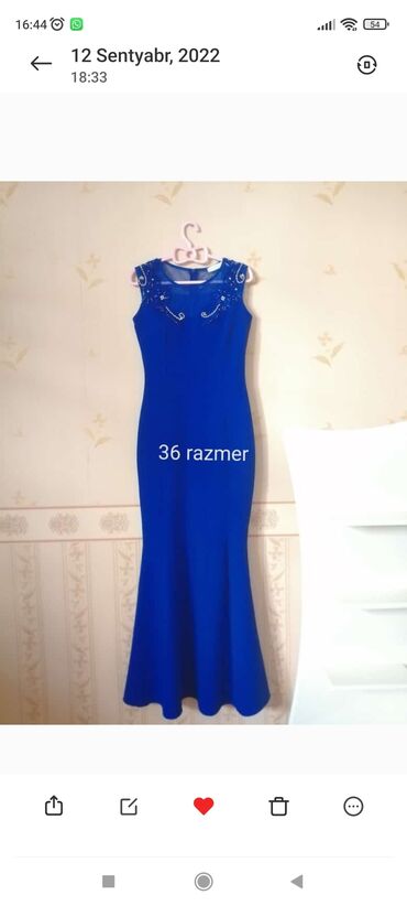 Sirena Motors: Zərif ziyafət geyimi – 36 razmer - Rəng: parlaq kobalt/mavi - Siluet