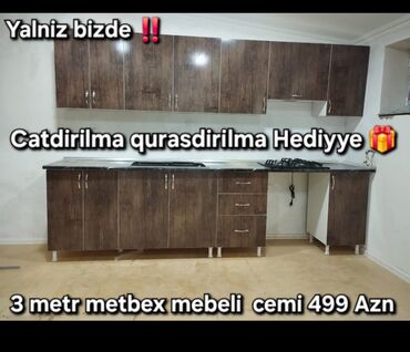 işlenmiş kuxna mebelleri: Metbex mebelleri endirim davam edir 3 metr catdirilma qurasdirilma