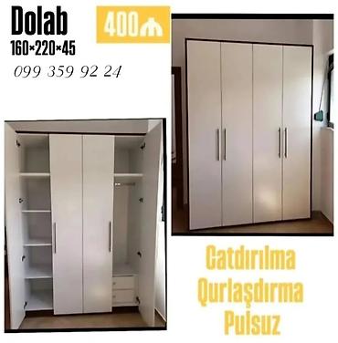 Dolablar: Dördkapılı geyim dolabı Ölçülər: 160 × 220 × 45 sm Rəng: ağ (qəhvəyi — 1