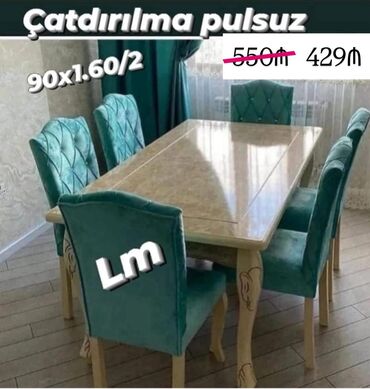 metbex stolu qiymetleri: Qonaq otağı üçün, Yeni, Açılmayan, Dördbucaq masa, 6 stul