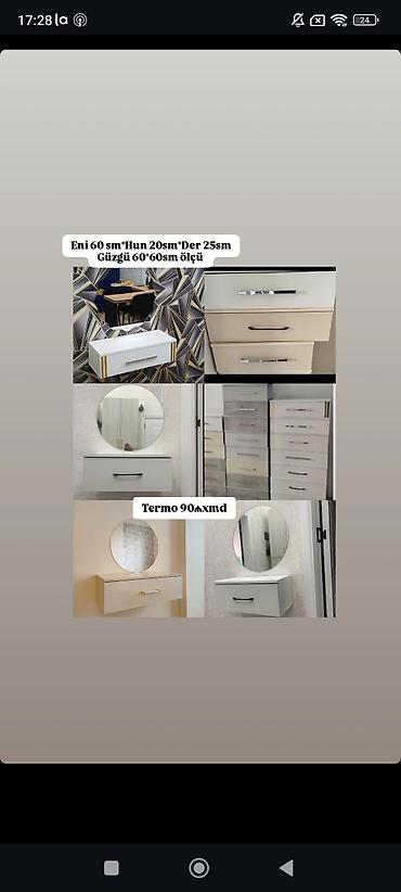 Divar tipli kosmetik stol və dairəvi güzgü dəsti - Ölçülər (tumba)