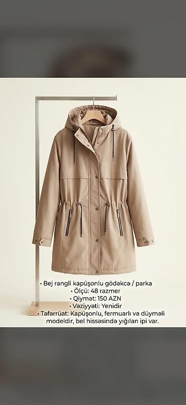 Bej rəngli kapüşonlu gödəkcə/parka - Ölçü: 48 razmer - Qiymət: 150 AZN