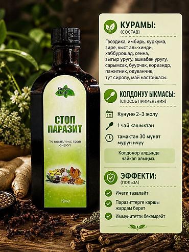 курк: Стоп Паразит — травяной сироп Green Herb на основе 14 растений, объем — 1