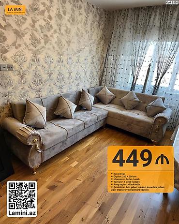 Künc divan – La Mini dizaynı - Ölçülər: 280 x 200 sm - Mexanizm