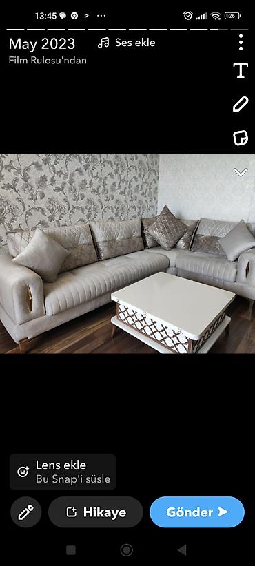 pastel dest: Klassik-modern üslubda yumşaq künc divan dəsti və salon masası - — 1