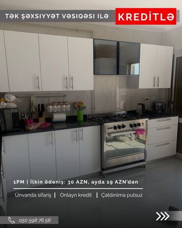 Sifarişlə mətbəx mebeli: Sifarişlə mətbəx dəsti, Özü çəkən petlələr, Sadə laminat, Kredit var, Pulsuz çatdırılma — 8