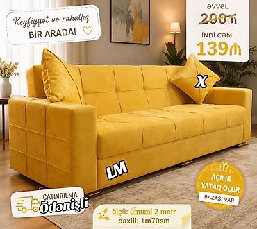 Divanlar: - Parlaq sarı rəngdə, yumşaq məxməri toxumalı 3 nəfərlik divan - — 1