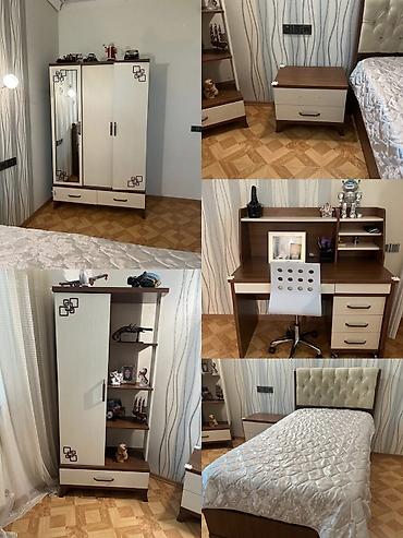 Genc yataq desdi yaxsi vezyetde dolab 2 eded carpayi yazi masasi stul