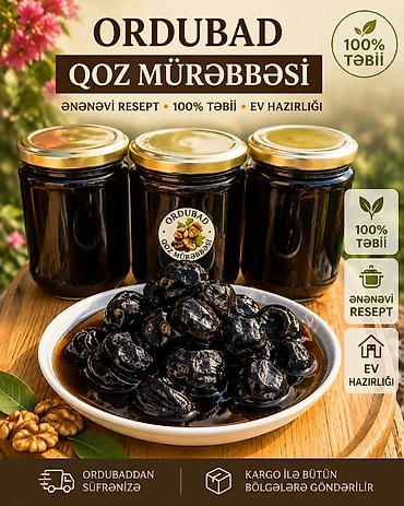 ucuz su cənləri: 100% təbii Ordubad qoz mürəbbəsi. 1 kq şüşə banka. Pərakəndə 12 AZN — 2