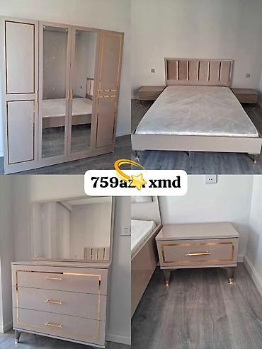 Ev üçün mebel: Yataq otağı dəstı – zərif bej rəng və qızılı detallar Komplektdə: - 4 — 1