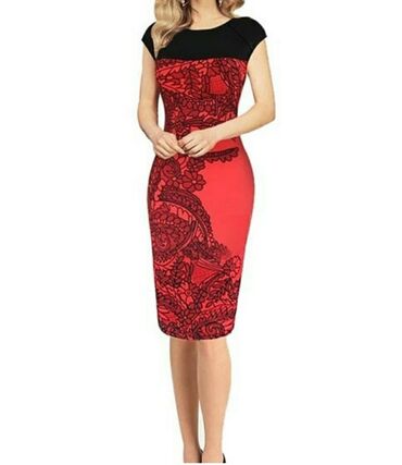 haljine od čipke i svile: M (EU 38), color - Red, Evening, Short sleeves