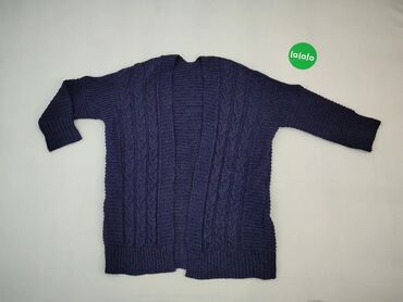 Bluzki: Sweter rozpinany, 6XL (EU 52), wzór - Jednolity kolor, kolor - Niebieski