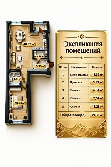 Апартаменты 79,33 м² в премиальном клубном доме Планировка: -