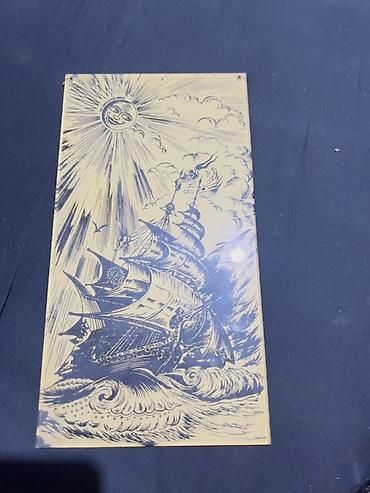 Искусство и коллекционирование: Retro plastik suseden gravür panel – “Gəmi və Günəş” mövzusunda - — 1
