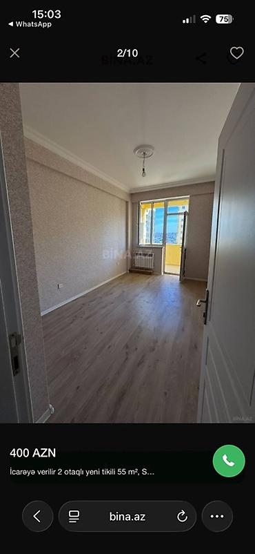 zigda kirayə evler: İcarə üçün 2 otaqlı mənzil – 55 m² • Plan: işıqlı zal, yataq otağı — 1