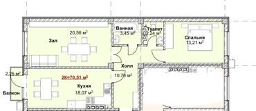 квартиры с ремонтом в рассрочку: 2 бөлмө, 70 кв. м, 4 кабат, ПСО (өзү оңдоп түзөтүп бүтүү үчүн)