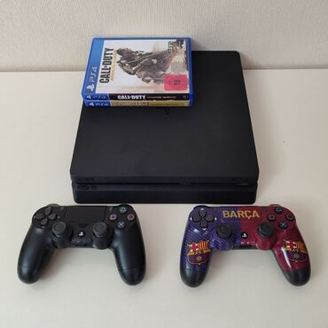 ps4 rolu: Playstation 4 slim (1 tb) + 2 ədəd dualshock (1-ri original) + 2 dene