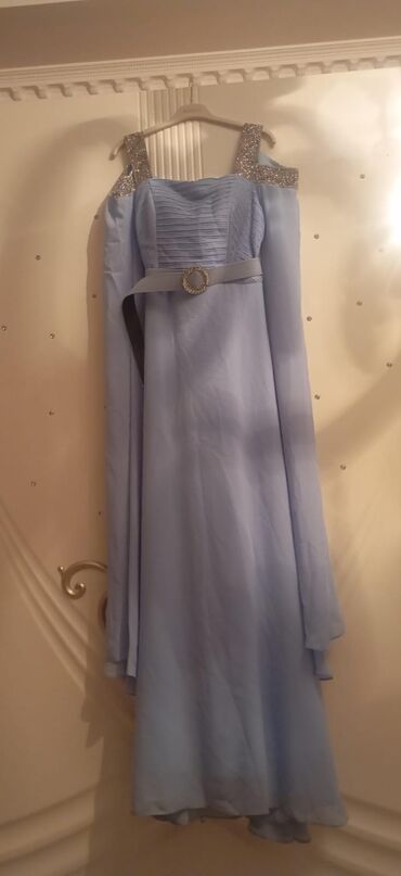 Ziyafət donları: Zərif mavi rəngdə ziyafət/libas paltarı. - Model: qalın çiyin — 8