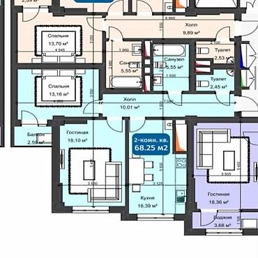 Продажа квартир: 2 комнаты, 68 м², Кок-Жар ж/м Элитка, 10 этаж, ПСО (под самоотделку) — 2