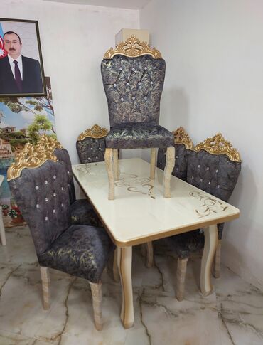 барные стулья: Qonaq otağı üçün, Yeni, Açılan, Kvadrat masa, 6 stul, Azərbaycan
