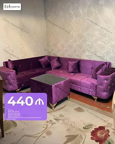 Bənövşəyi rəngli künc divan dəsti - Ölçülər: 280 × 200 sm - Mexanizm