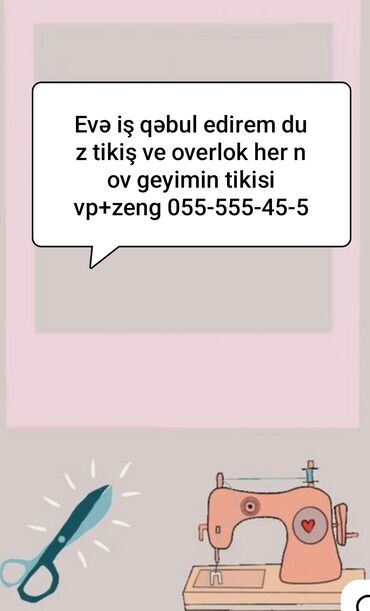 репетиторы начальных классов: Xidmət: Evdə tikiş və overlok - Düz tikiş və overlok işləri - Hər növ