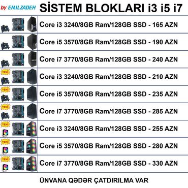 Digər kompüter aksesuarları: Masaüstü Kompüterlər “Core i3 i5 i7” Ofis üçün DDR3 Masaüstü