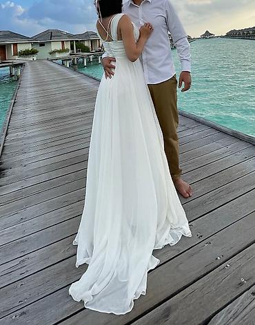 Вечерние платья: Вечернее платье, Классическое, Длинная модель, Шифон, Без рукавов, Открытая спина, Шлейф, S — 3